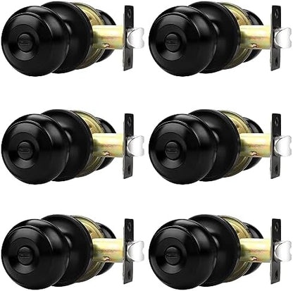 Probrico Black Door Knobs for Bedroom Bathroom, Interior Door Knob with Round Ball, Matte Black Privacy Door Knob, 6 Pack