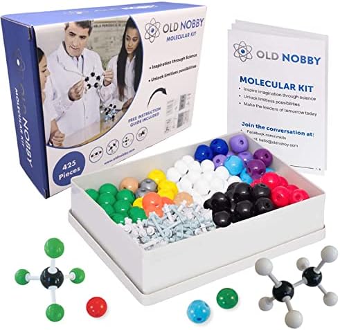Old Nobby Organic Chemistry Set (425 pc) Molecular Model Kit with Atoms, Bonds, Guide, Bond Removal Tool - STEM Science Kits for Kids Toys Chemistry Set for Students Teachers Young Scientists