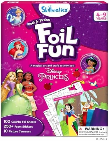 Skillmatics Foil Fun - Disney Princess, Mess-Free Art & Craft Kits for Kids, DIY Creative Activity, Travel Toys, Perfect Gifts for Fans of Moana, Cinderella, Ariel, Jasmine, Ages 4, 5, 6, 7, 8, 9