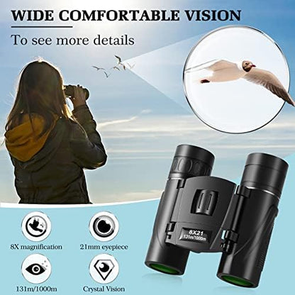 8x21 Mini Lightweight Binoculars, Compact Pocket Binocularsfor Adults Kids, Small Protable Binoculars for Bird Watching Travel Opera Theater Sports Scenery