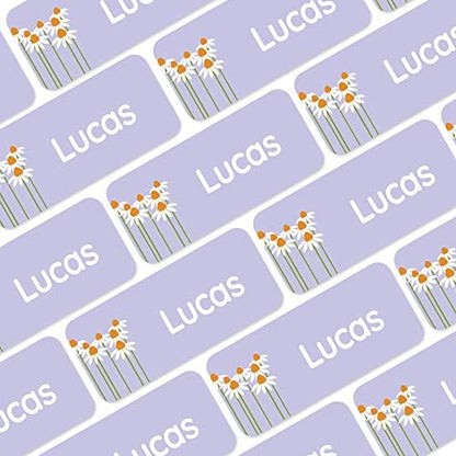 – Personalized Name Labels for Kids (120) – Waterproof & Durable Stickers for Clothing, School & Daycare Items - Flowers