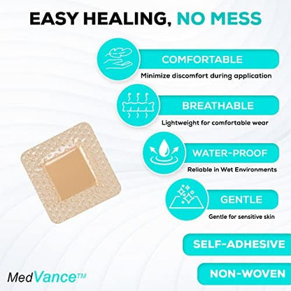 MedVanceTM Silicone - Bordered Silicone Adhesive Foam Dressing Size 2"x2" (1"x1" Pad), Box of 10 dressings
