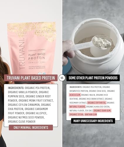 Truvani Vegan Pea Protein Powder | Vanilla Chai | 20g Organic Plant Based Protein | 20 Servings | Keto | Gluten & Dairy Free | Low Carb | No Added Sugar