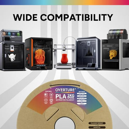 OVERTURE PLA Filament 1.75mm, Neatly Wound 3D Printer Filament 2kg Spool (4.4lbs), Dimensional Accuracy +/- 0.02 mm, Fit Most FDM 3D Printers (Black 2KG-1 Pack)