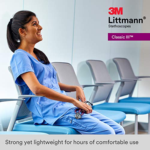 3M Littmann Classic III Monitoring Stethoscope, 5870, More Than 2X as Loud, Weighs Less, Stainless Steel Rainbow-Finish Chestpiece, 27" Black Tube, Stem and Headset