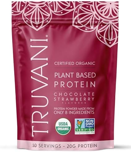 Truvani Vegan Pea Protein Powder | Chocolate Strawberry | 20g Organic Plant Based Protein | 10 Servings | Keto | Gluten & Dairy Free | Low Carb | No Added Sugar