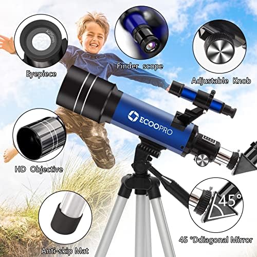 Telescope for Kids & Adults Beginners, 70mm Astronomy Refractor Telescope with Adjustable Tripod, Portable Telescope for Moon & Planet Viewing, Includes 2 Eyepieces & Finder Scope