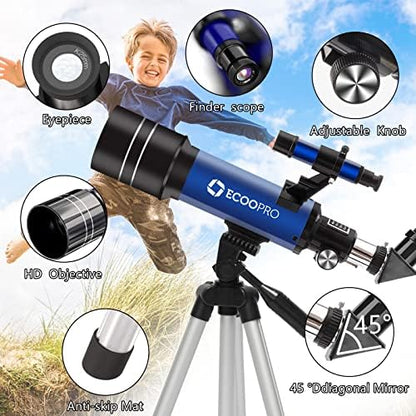 Telescope for Kids & Adults Beginners, 70mm Astronomy Refractor Telescope with Adjustable Tripod, Portable Telescope for Moon & Planet Viewing, Includes 2 Eyepieces & Finder Scope