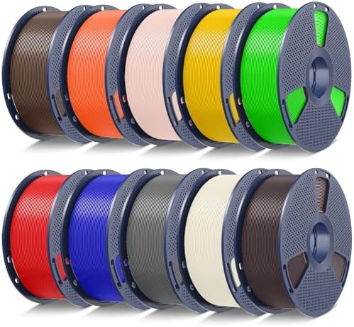 SUNLU PLA+2.0 3D Printer Filament Bundle,10KG Upgrade PLA+ Filament 1.75mm, Multicolor, 1KG Spool, 10 Pack, Roasted Chestnut+Bone+Grey+Coffee+Red+Klein Blue+Green+Vivid Yellow+Beige+Sunny Orange