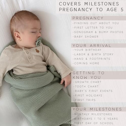 Baby Memory Book for the Modern Minimalist - Simple Baby Book for Boy or Girl - First Years Journal - Monthly Milestone Keepsake Record Book - Gender Neutral Pregnancy Gift for Baby Shower