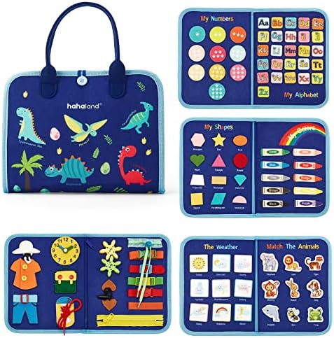 hahaland Busy Board for Toddlers - Montessori Toys Preschool Learning Activities with Life Skills, Alphabet, Number, Shape, Color, Animal, Weather - Toddler Boy Learning Educational Toys, Travel Toys