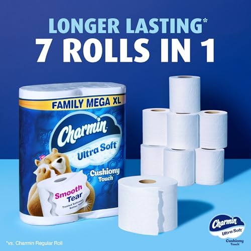 Charmin Toilet Paper Ultra Soft Cushiony Touch, 18 Family Mega XL Rolls = 126 Regular Rolls