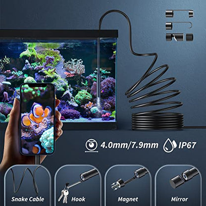 Endoscope Camera with Light,1920P HD Borescope Tools with 8 Adjustable LED Lights, Endoscope with Semi-Rigid Snake Camera, Inspection Borescope for iOS and Android-16.4ft Single Lens