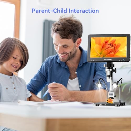TOMLOV DM9 Pro Digital Microscope: 16MP 7" 1200X HD IPS HDMI Coin Microscope Magnifier for Full Coin View with Screen, 1080P LCD Soldering Microscopes for Adults with 10 LED Lights, PC/TV View, 32GB