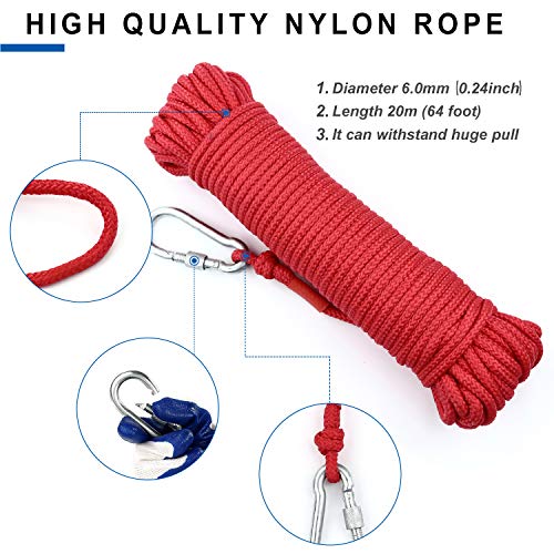 DIYMAG Strong Double Side Neodymium Fishing Magnets,750 lbs(340KG) Pulling Force Rare Earth Magnet with 20m (65 Foot) Durable Rope and Protective Gloves,for Retrieving in River and Magnetic Fish