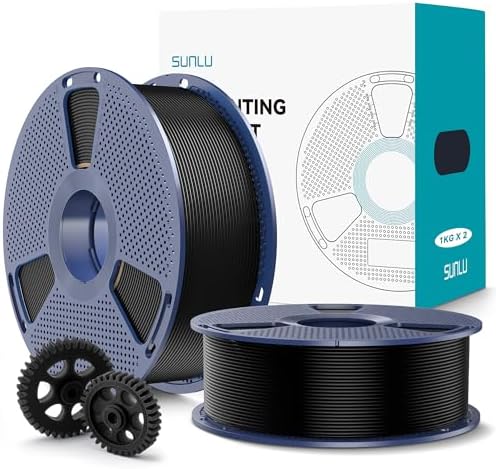 SUNLU PLA+2.0 3D Printer Filament 2KG, Upgrade PLA+ Filament 1.75mm, Tougher and Stronger, Dimensional Accuracy +/-0.02mm, 1KG per Spool, 2 Pack, 2KG Total, Black+Black