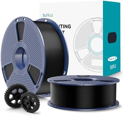SUNLU PLA+2.0 3D Printer Filament 2KG, Upgrade PLA+ Filament 1.75mm, Tougher and Stronger, Dimensional Accuracy +/-0.02mm, 1KG per Spool, 2 Pack, 2KG Total, Black+Black
