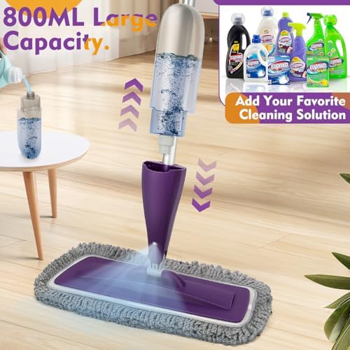 Spray Mop for Floor Cleaning with Washable Reusable Pads - Microfiber Wet Dry Mop with 800 ml Refillable Bottle,Dust Mops with Sprayer for Hardwood Laminate Vinyl Tile