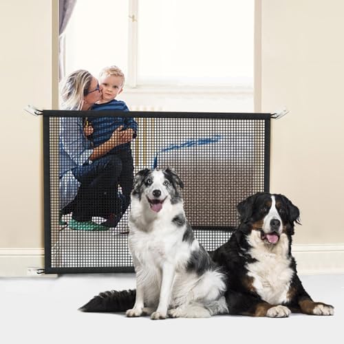 Dog Gate for Stairs Pet Gates for The House: Dogs Screen Mesh Gate for Doorways Stairways Indoor 29 inch Tall, 50 inch Wide Fits 44-47 inch Openings
