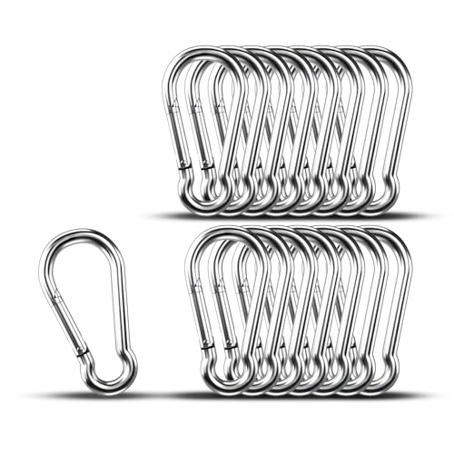 Small Carabiner Clip Hooks, 15pcs 2.36 inch Carabiners Heavy Duty, 304 Stainless Steel Spring Snap Hook Fits Camping Hiking, Metal Clips for Rope Chain Keys Rings