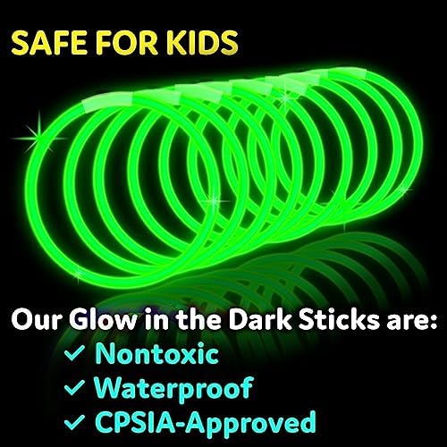 PartySticks Green Glow Sticks - 100pk, 8 Inch Glow in the Dark Light Up Sticks and Connectors for Party Favors, Decorations, Necklaces and Bracelets