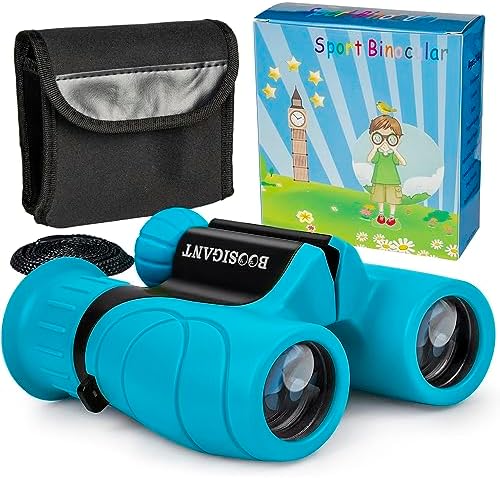 Binoculars for Kids 8x21, Gift for 3-12 Years Boys & Girls, Compact Kids Binoculars High-Resolution Shockproof Mini Binoculars for Bird Watching, Hiking, Camping, Travel Blue 302