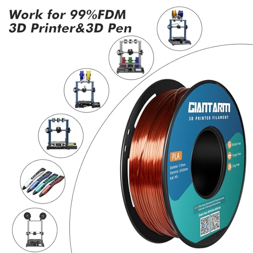 GIANTARM 3D Printer Filament, Silk Copper Pla Filament, 1Kg(2.2lbs) Spool, 1.75mm Dimension Accuracy +/- 0.03mm, 3D Printing Filament