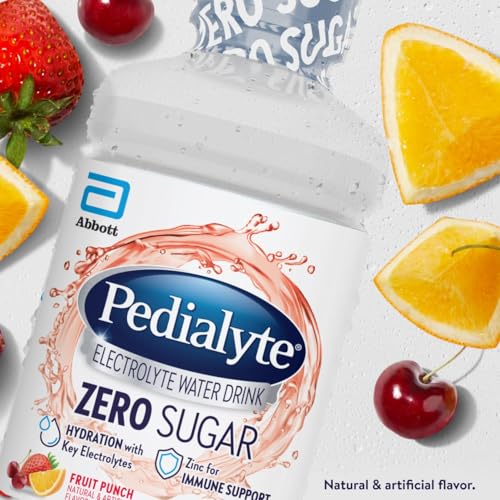 Pedialyte Electrolyte Water with Zero Sugar | Hydration with Key Electrolytes | Great Hydration Low in Calories | Fruit Punch, 1 Liter, Pack of 4