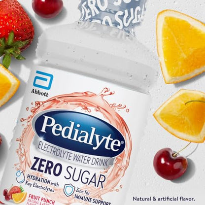 Pedialyte Electrolyte Water with Zero Sugar | Hydration with Key Electrolytes | Great Hydration Low in Calories | Fruit Punch, 1 Liter, Pack of 4