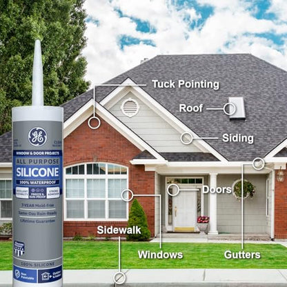 GE All Purpose Silicone Caulk, Clear, 10 fl oz Cartridge, 12 Pack - 100% Waterproof Silicone Sealant, Stronger Adhesion, Freeze & Sun Proof