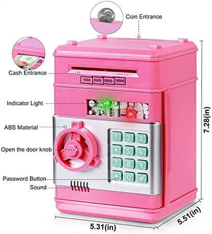 Refasy Piggy Bank Cash Coin Can ATM Bank Electronic Coin Money Bank for Kids Age 3-12, Money Savings Box Mini ATM Coin Bank Toys Gifts for 3 4 5 6 7 8 9 10 11 12 Year Old Boys Girls
