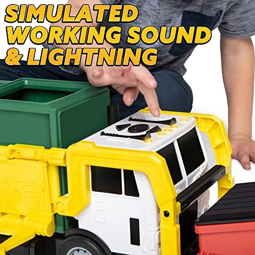 JOYIN Large Friction Powered Garbage Truck Toy Set, Includes Dumpster, Trash Bins, and Learning Cards for Kids, Boy Toys Birthday Gift for Boys Girls Kids Toddler