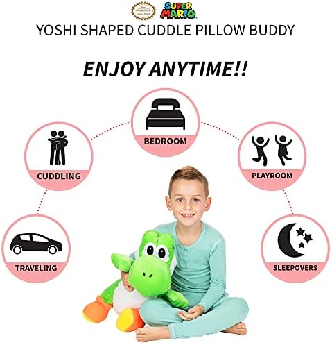 Franco Kids Bedding Super Soft Plush Cuddle Pillow Buddy, One Size, Mario Yoshi