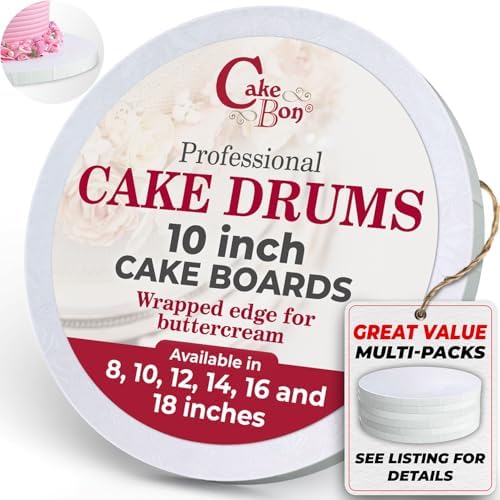 Cakebon Cake Boards - Sturdy 1/2 Thick Drums - 10 Inch Professional Fully Wrapped Edges White 6-Pack