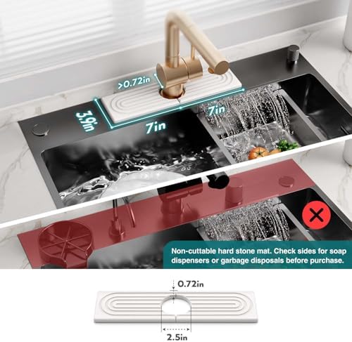 Diatomite Kitchen Faucet Mat - 14Inch Water Absorbing Stone Tray for Sink, Stone Fast-Drying Faucet Mat for Kitchen Counter Sink Accessories [Light Grey, 14'' x 3.9'']