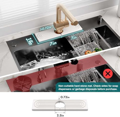 Diatomite Kitchen Faucet Mat - 14Inch Water Absorbing Stone Tray for Sink, Stone Fast-Drying Faucet Mat for Kitchen Counter Sink Accessories [Light Grey, 14'' x 3.9'']