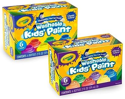 Crayola Washable Kids Paint Set (12ct), Classic and Glitter Paint for Kids, Essential Arts & Crafts Supplies, Toddler Painting Kit, Teacher Classroom Must Have [Amazon Exclusive]