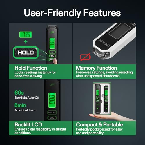 VIVOSUN Digital pH and TDS Meter Kits, 0.01pH High Accuracy Pen Type pH Meter ± 2% Readout Accuracy 3-in-1 TDS EC Temperature Meter for Hydroponics, Pool and Aquarium, Black White, UL Certified