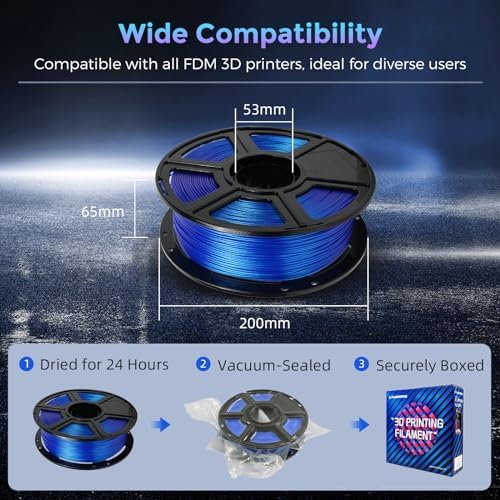 FLASHFORGE PLA Filament 1.75mm +/- 0.02mm Skydiver Blue, Color Changeable 3D Printer Filament 1kg (2.2lbs), Chameleon 3D Printing Filament Changing Colors with Light, Perfectly Hide The Layer Line