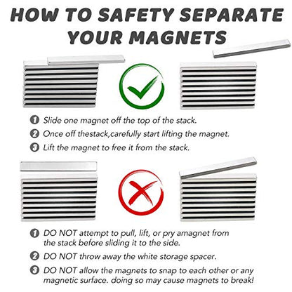 MIKEDE Magnets, 20 Pack Strong Neodymium Bar Magnets with Adhesive Backing, Rare Earth Fridge Magnet Heavy Duty, Metal Powerful Magnet for Craft, Whiteboard, Garage, Kitchen - 60x10x3 mm