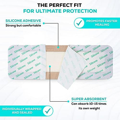 MedVanceTM Silicone - Bordered Silicone Adhesive Foam Dressing Size 4"x 12" (2.4"x10.4" Pad) 10 Pack