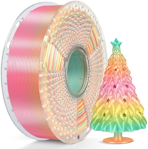 SUNLU Silk Rainbow PLA Filament, Multicolor Silk 3D Printer Filament 1.75mm +/- 0.02mm, Fast Color Change Each 8 Meters, 330 Meters, 1kg/2.2lbs, Silk Rainbow 05(Pale Green-Orange-Light Pink-Yellow)