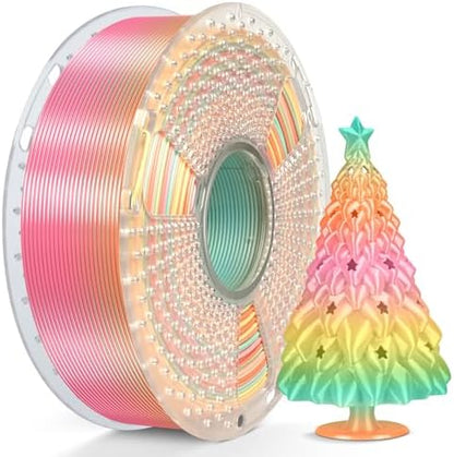 SUNLU Silk Rainbow PLA Filament, Multicolor Silk 3D Printer Filament 1.75mm +/- 0.02mm, Fast Color Change Each 8 Meters, 330 Meters, 1kg/2.2lbs, Silk Rainbow 05(Pale Green-Orange-Light Pink-Yellow)