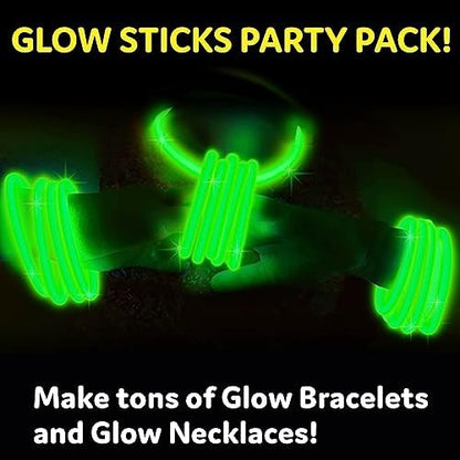 PartySticks Green Glow Sticks - 100pk, 8 Inch Glow in the Dark Light Up Sticks and Connectors for Party Favors, Decorations, Necklaces and Bracelets