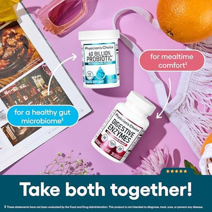 Physician's CHOICE Probiotics 60 Billion CFU - 10 Strains + Organic Prebiotics - Immune, Digestive & Gut Health - Supports Occasional Constipation, Diarrhea, Gas & Bloating - for Women & Men - 84ct