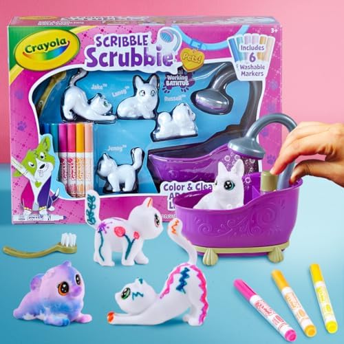 Crayola Scribble Scrubbies Tub Set (4 Pets), Washable Pet Care Toy, Coloring Animal Craft, Toys for Girls & Boys, Gifts for Kids, Ages 3+