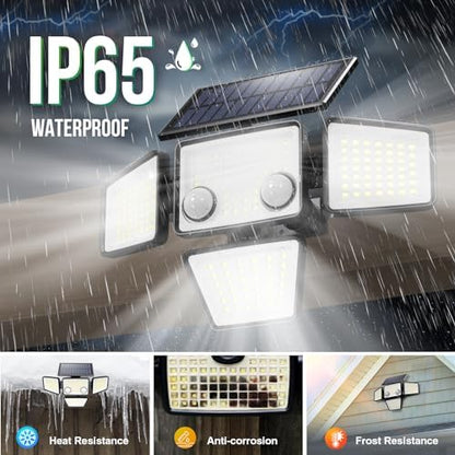 Solar Outdoor Lights - 3000LM 188 LED Motion Sensor Outdoor Lights, 4 Heads Security Light,IP65 Waterproof, Easy Install,270°Wide Angle Flood Wall Light with 3 Modes for Backyard Yard (2 Pack)