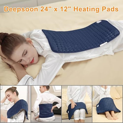 Electric Heating Pads,Heating Pad for Back,Shoulder,Hot Pad for Neck and Arms,Abdomen,Moist Heated Pad for Legs and Knee,Auto Shut Off(Navy Blue, 24''×12'')