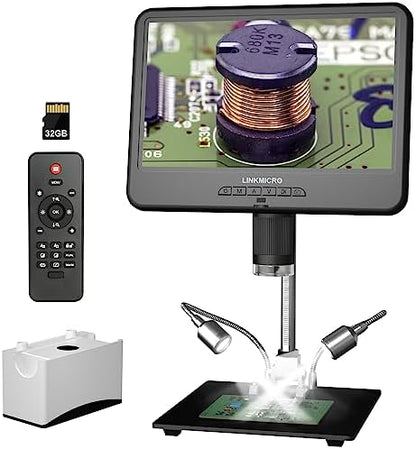 LM210 10.1'' LCD Coin Digital Microscope Full View for Error Coins, Soldering Microscope Camera for Electronics Repair, 260X Adults Coin Magnifier with Lights, [12.6'' Microscope Stand] 32G