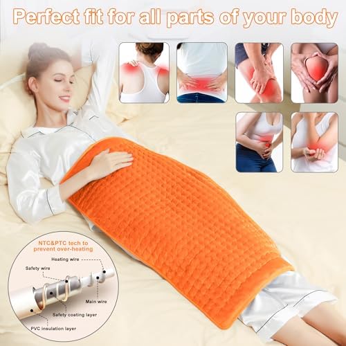 Heating Pad-Electric Heating Pads for Back,Neck,Abdomen,Moist Heated Pad for Shoulder,Knee,Hot Pad for Arms and Legs,Dry&Moist Heat & Auto Shut Off(Orange, 33''×17'')